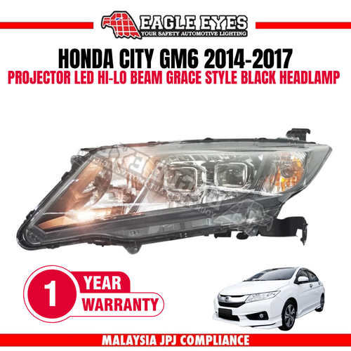 HONDA CITY GM6 2014-2017 PROJECTOR LED HI-LO BEAM GRACE DESIGN BLACK HEADLAMP HONDA CITY GM6 2014-2017 PROJECTOR LED HI-LO BEAM GRACE DESIGN BLACK HEADLAMP
