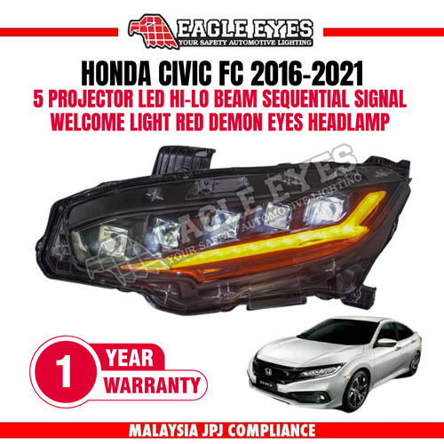 HONDA CIVIC FC 2016-2021 PROJECTOR LED HI-LO BEAM SEQUENTIAL SIGNAL WELCOME LIGHT RED DEMON EYES HEADLAMP HONDA CIVIC FC 2016-2021 PROJECTOR LED HI-LO BEAM SEQUENTIAL SIGNAL WELCOME LIGHT RED DEMON EYES HEADLAMP