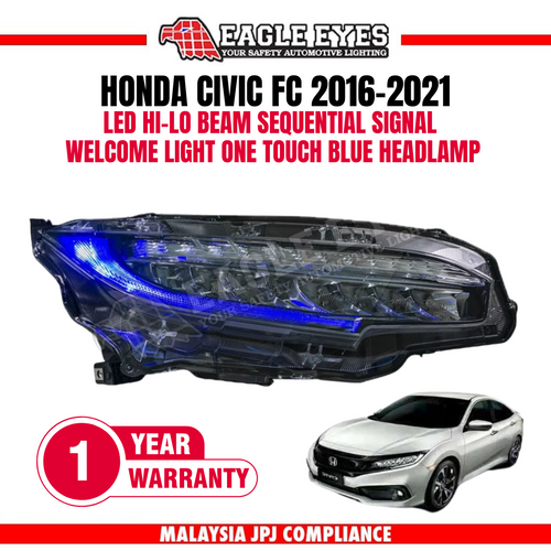 HONDA CIVIC FC 2016-2021 LED HI-LO BEAM SEQUENTIAL SIGNAL WELCOME LIGHT ONE TOUCH BLUE V2 HEADLAMP HONDA CIVIC FC 2016-2021 LED HI-LO BEAM SEQUENTIAL SIGNAL WELCOME LIGHT ONE TOUCH BLUE V2 HEADLAMP