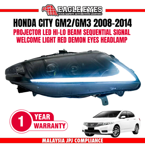 HONDA CITY GM2/GM3 2008-2014 PROJECTOR LED HI-LO BEAM SEQUENTIAL SIGNAL WELCOME LIGHT RED DEMON EYES HEADLAMP HONDA CITY GM2/GM3 2008-2014 PROJECTOR LED HI-LO BEAM SEQUENTIAL SIGNAL WELCOME LIGHT RED DEMON EYES HEADLAMP