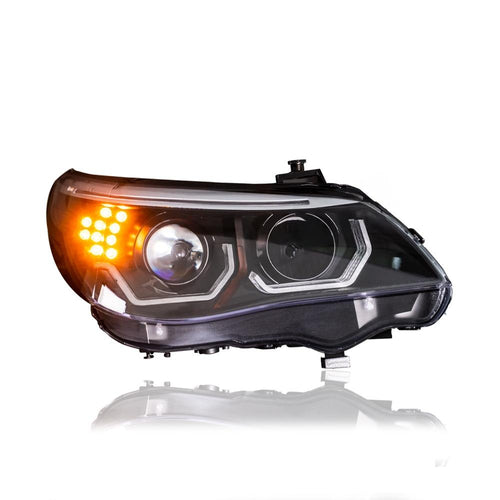 BMW 5 SERIES E60 2008 -2011 PROJECTOR HID LO-BEAM LED HEXAGON ANGLE EYES HEADLAMP COMPITABLE FOR FACELIFT LCI MODEL BMW 5 SERIES E60 2008 -2011 PROJECTOR HID LO-BEAM LED HEXAGON ANGLE EYES HEADLAMP COMPITABLE FOR FACELIFT LCI MODEL