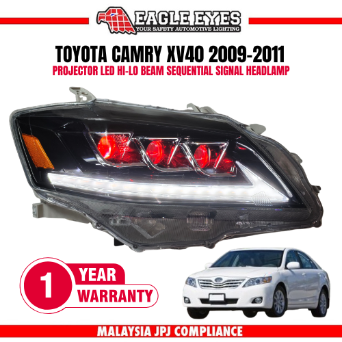 TOYOTA CAMRY XV40 2009-2011 PROJECTOR LED HI-LO BEAM SEQUENTIAL SIGNAL RED DEMON EYES HEADLAMP