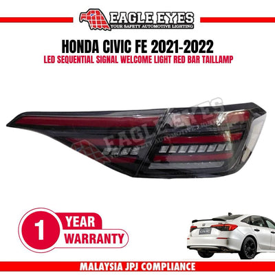 HONDA CIVIC FE 2021-2024 LED SEQUENTIAL SIGNAL WELCOME LIGHT SMOKE RED LIGHT BAR DYNAMIC STYLE TAILLAMP