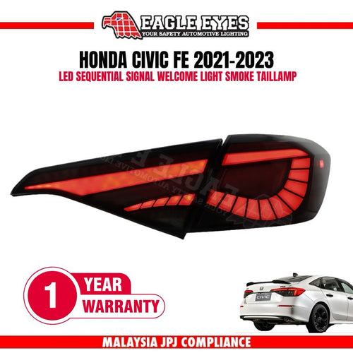 HONDA CIVIC FE 2021-2024 LED SEQUENTIAL SIGNAL WELCOME LIGHT SMOKE RED LIGHT BAR DRAGON SCALE TAILLAMP