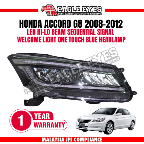 HONDA ACCORD G8 2008-2012 LED HI-LO BEAM SEQUENTIAL SIGNAL WELCOME LIGHT ONE TOUCH BLUE HEADLAMP