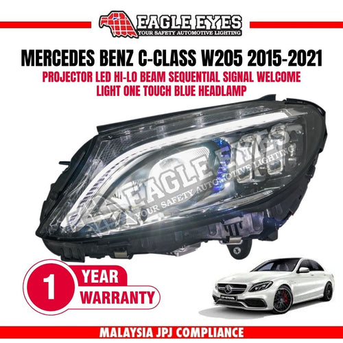 MERCEDES BENZ C-CLASS W205 2015-2021 PROJECTOR LED HI-LO BEAM SEQUENTIAL SIGNAL WELCOME LIGHT ONE TOUCH BLUE HEADLAMP