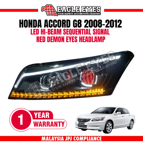 HONDA ACCORD G8 2008-2012 LED HI-BEAM SEQUENTIAL SIGNAL RED DEMON EYES HEADLAMP
