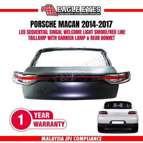 PORSCHE MACAN 2014-2017 LED SEQUENTIAL SINGAL WELCOME LIGHT SMOKE/RED LINE TAILLAMP WITH GARNISH LAMP & REAR BONNET