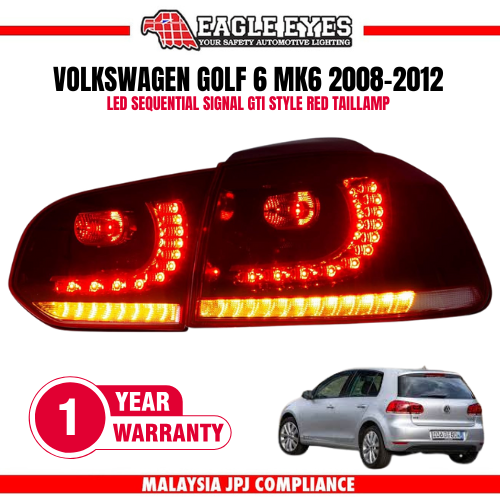 VOLKSWAGEN GOLF MK6 2008-2012 LED SEQUENTAIL SIGNAL GTI STYLE RED TAILLAMP
