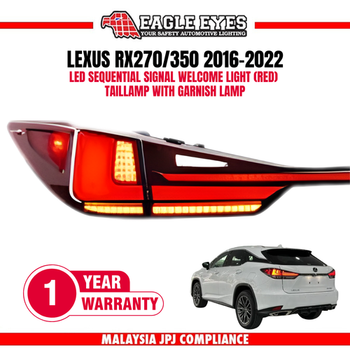 LEXUS RX270/350 2016-2022 LED SEQUENTIAL SIGNAL WELCOME LIGHT (RED) TAILLAMP WITH GARNISH LAMP