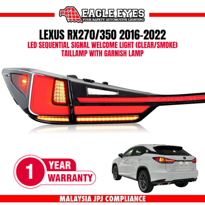 LEXUS RX270/350 2016-2022 LED SEQUENTIAL SIGNAL WELCOME LIGHT (CLEAR/SMOKE) TAILLAMP WITH GARNISH LAMP