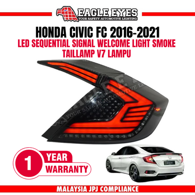 HONDA CIVIC FC 2016-2021 LED SEQUENTIAL SIGNAL WELCOME LIGHT SMOKE TAILLAMP V7