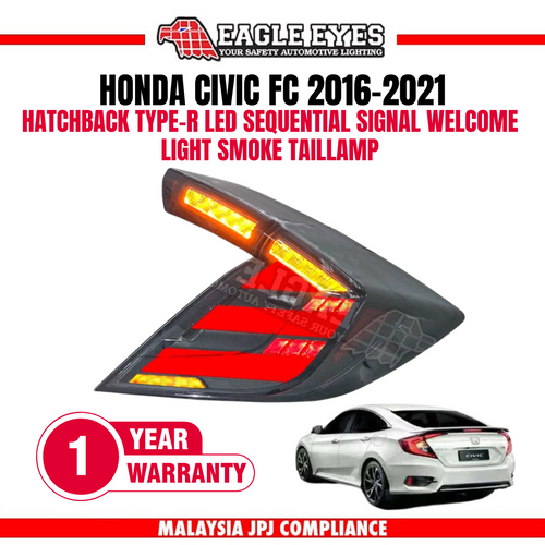 HONDA CIVIC FC HATCHBACK TYPE-R 2016-2021 LED SEQUENTIAL SIGNAL WELCOME LIGHT SMOKE TAILLAMP