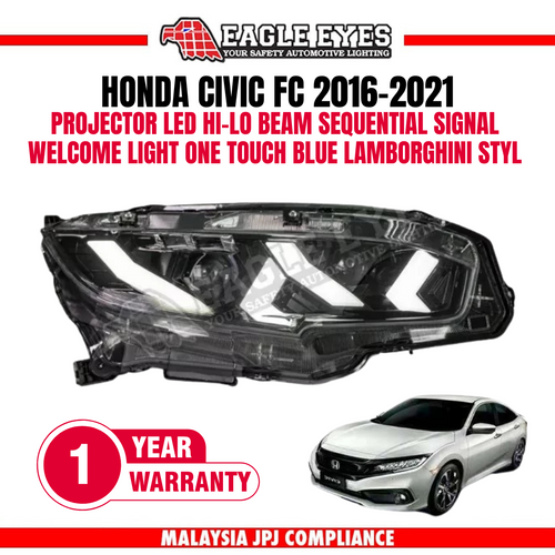 HONDA CIVIC FC 2016-2021 PROJECTOR LED HI-LO BEAM SEQUENTIAL SIGNAL WELCOME LIGHT ONE TOUCH BLUE RED DEMON EYES LAMBORGHINI STYLE HEADLAMP