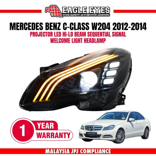 MERCEDES BENZ C-CLASS W204 2012-2014 PROJECTOR LED HI-LO BEAM SEQUENTIAL SIGNAL WELCOME LIGHT HEADLAMP (Facelift)