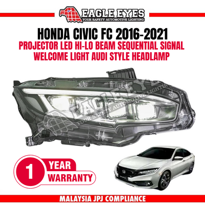 HONDA CIVIC FC 2016-2021 PROJECTOR LED HI-LO BEAM SEQUENTIAL SIGNAL WELCOME LIGHT AUDI STYLE HEADLAMP