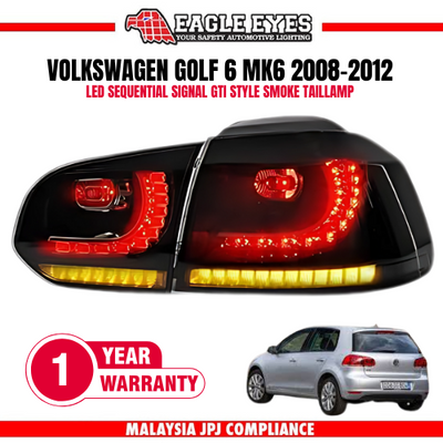 VOLKSWAGEN GOLF 6 MK6 2008-2012 LED SEQUENTIAL SIGNAL GTI STYLE SMOKE TAILLAMP