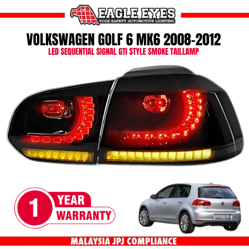 VOLKSWAGEN GOLF 6 MK6 2008-2012 LED SEQUENTIAL SIGNAL GTI STYLE SMOKE TAILLAMP