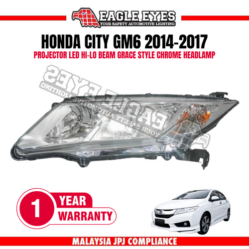 HONDA CITY GM6 2014-2017 PROJECTOR LED HI-LO BEAM GRACE DESIGN CHROME HEADLAMP