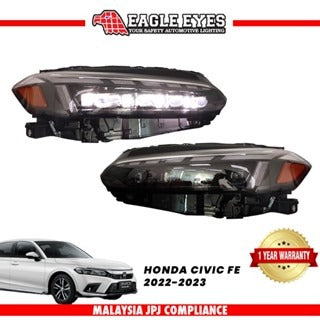 HONDA CIVIC FE 2022-2023 PROJECTOR LED HI-LO BEAM SEQUENTIAL SIGNAL WELCOME LIGHT HEADLAMP
