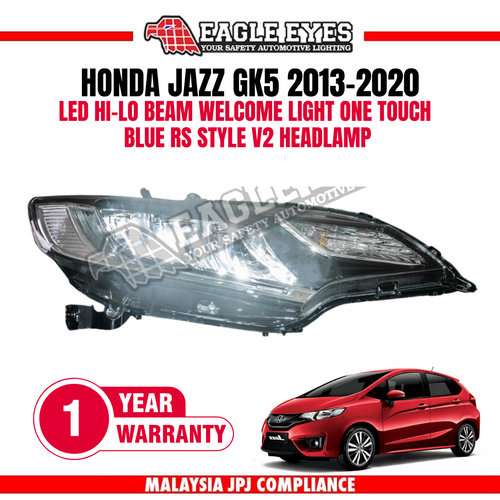 HONDA JAZZ/FIT GK5 2013-2020 LED HI-LO BEAM WELCOME LIGHT ONE TOUCH BLUE RS STYLE V2 HEADLAMP