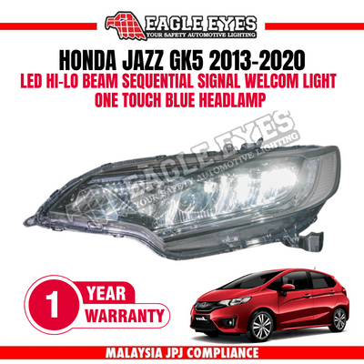 HONDA JAZZ/FIT GK5 2013-2020 LED HI-LO BEAM SEQUENTIAL SIGNAL WELCOME LIGHT ONE TOUCH BLUE RS STYLE V4 HEADLAMP