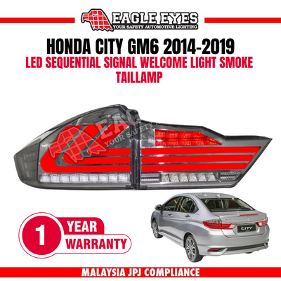 HONDA CITY GM6 2014-2019 LED SEQUENTIAL SIGNAL WELCOME LIGHT LEXUS STYLE SMOKE V1 TAILLAMP