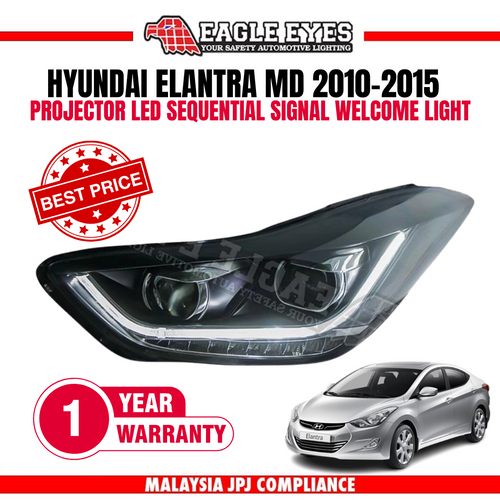 HYUNDAI ELANTRA MD 2010-2015 PROJECTOR LED HI-LO BEAM DRL SEQUENTIAL SIGNAL WELCOME LIGHT HEADLAMP