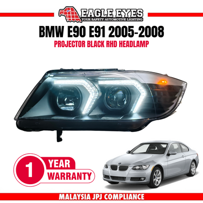 BMW 3 SERIES E90 E91 2005-2008 PROJECTOR BLACK RHD HEADLAMP