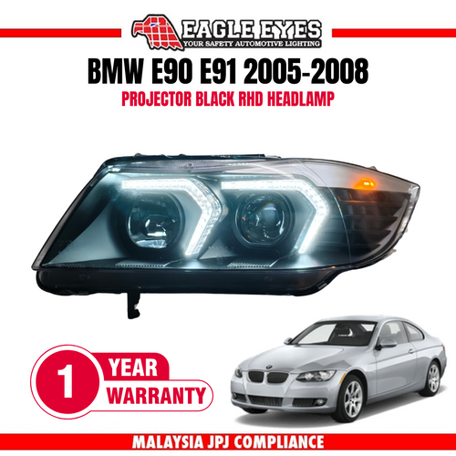 BMW 3 SERIES E90 E91 2005-2008 PROJECTOR BLACK RHD HEADLAMP