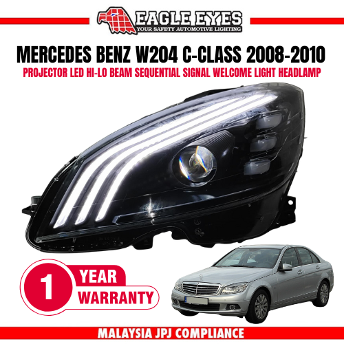 MERCEDES BENZ C-CLASS W204 2008-2010 PROJECTOR LED HI-LO BEAM SEQUENTIAL SIGNAL WELCOME LIGHT HEADLAMP (Pre-Facelift)