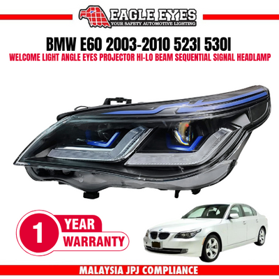 BMW 5 SERIES E60 2003-2010 523I 530I WELCOME LIGHT ANGLE EYES PROJECTOR HI-LO BEAM SEQUENTIAL SIGNAL HEADLAMP