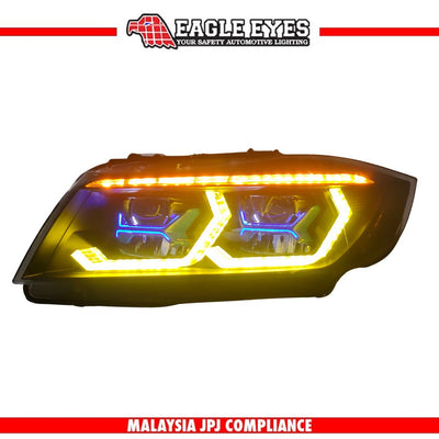 BMW 3 SERIES E90 2005-2012 WELCOME LIGHT HI LO BEAM PROJECTOR SEQUENTIAL SIGNAL (WHITE/YELLOW) DRL HEADLAMP