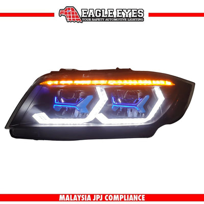 BMW 3 SERIES E90 2005-2012 WELCOME LIGHT HI LO BEAM PROJECTOR SEQUENTIAL SIGNAL (WHITE/YELLOW) DRL HEADLAMP