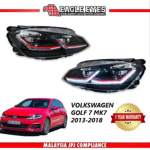 VOLKSWAGEN GOLF 7 MK7 2013-2018 PROJECTOR LED HI-LO BEAM SEQUENTIAL SIGNAL GTI 7.5 STYLE HEADLAMP (RED LINE)