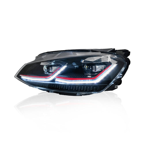 VOLKSWAGEN GOLF 7 MK7 2013-2018 PROJECTOR LED HI-LO BEAM SEQUENTIAL SIGNAL GTI 7.5 STYLE HEADLAMP (RED LINE)
