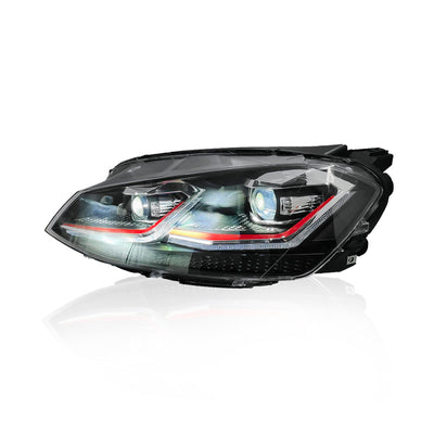VOLKSWAGEN GOLF 7 MK7 2013-2018 PROJECTOR LED HI-LO BEAM SEQUENTIAL SIGNAL GTI 7.5 STYLE HEADLAMP (RED LINE)