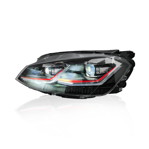 VOLKSWAGEN GOLF 7 MK7 2013-2018 PROJECTOR LED HI-LO BEAM SEQUENTIAL SIGNAL GTI 7.5 STYLE HEADLAMP (RED LINE)