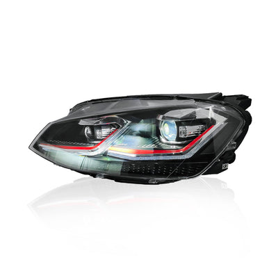 VOLKSWAGEN GOLF 7 MK7 2013-2018 PROJECTOR LED HI-LO BEAM SEQUENTIAL SIGNAL GTI 7.5 STYLE HEADLAMP (RED LINE)