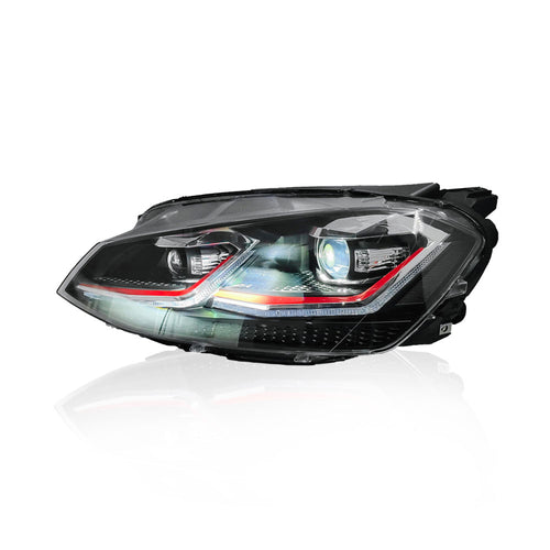 VOLKSWAGEN GOLF 7 MK7 2013-2018 PROJECTOR LED HI-LO BEAM SEQUENTIAL SIGNAL GTI 7.5 STYLE HEADLAMP (RED LINE)
