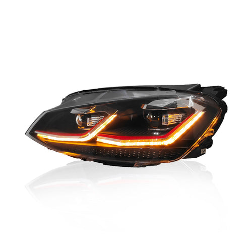 VOLKSWAGEN GOLF 7 MK7 2013-2018 PROJECTOR LED HI-LO BEAM SEQUENTIAL SIGNAL GTI 7.5 STYLE HEADLAMP (RED LINE)
