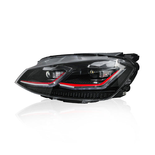 VOLKSWAGEN GOLF 7 MK7 2013-2018 PROJECTOR LED HI-LO BEAM SEQUENTIAL SIGNAL GTI 7.5 STYLE HEADLAMP (RED LINE)