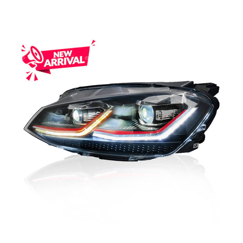 VOLKSWAGEN GOLF 7 MK7 2013-2018 PROJECTOR LED HI-LO BEAM SEQUENTIAL SIGNAL GTI 7.5 STYLE HEADLAMP (RED LINE)