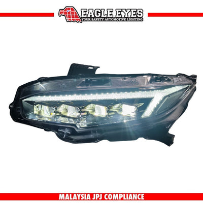 HONDA CIVIC FC 2016-2021 PROJECTOR LED HI-LO BEAM WELCOME LIGHT SEQUENTIAL SIGNAL (WHITE/YELLOW DRL)AUDI STYLE HEADLAMP