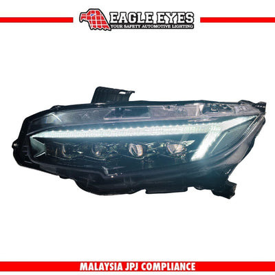 HONDA CIVIC FC 2016-2021 PROJECTOR LED HI-LO BEAM WELCOME LIGHT SEQUENTIAL SIGNAL (WHITE/YELLOW DRL)AUDI STYLE HEADLAMP