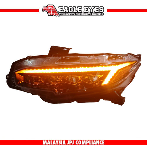 HONDA CIVIC FC 2016-2021 PROJECTOR LED HI-LO BEAM WELCOME LIGHT SEQUENTIAL SIGNAL (WHITE/YELLOW DRL)AUDI STYLE HEADLAMP