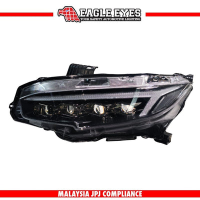 HONDA CIVIC FC 2016-2021 PROJECTOR LED HI-LO BEAM WELCOME LIGHT SEQUENTIAL SIGNAL (WHITE/YELLOW DRL)AUDI STYLE HEADLAMP