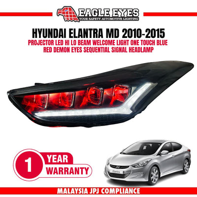 HYUNDAI ELANTRA MD 2010-2015 PROJECTOR LED HI-LO BEAM WELCOME LIGHT ONE TOUCH BLUE RED DEMON EYES SEQUENTIAL SIGNAL HEADLAMP