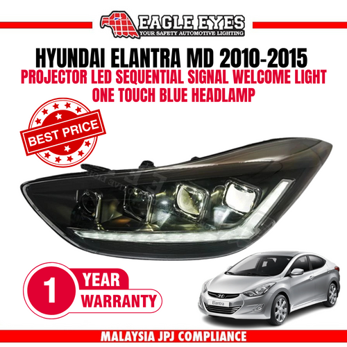 HYUNDAI ELANTRA MD 2010-2015 PROJECTOR LED HI-LO BEAM DRL SEQUENTIAL SIGNAL WELCOME LIGHT ONE TOUCH BLUE HEADLAMP