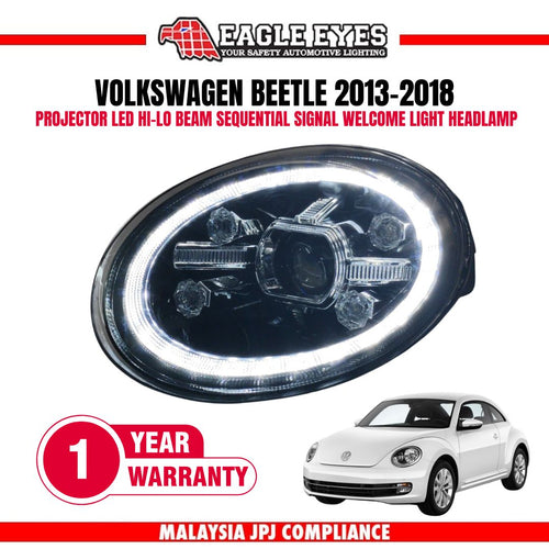 VOlKSWAGEN BEETLE 2013-2018 WELCOME LIGHT LED PROJECTOR HI-LO BEAM SEQUENTIAL SIGNAL CHRYSTAL STYLING HEADLAMP